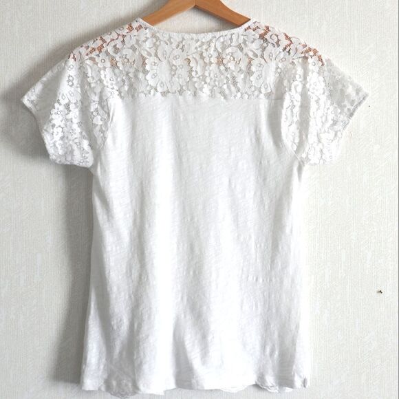MADEWELL White Lace Front Scallop Trim Tee - Picture 8 of 8